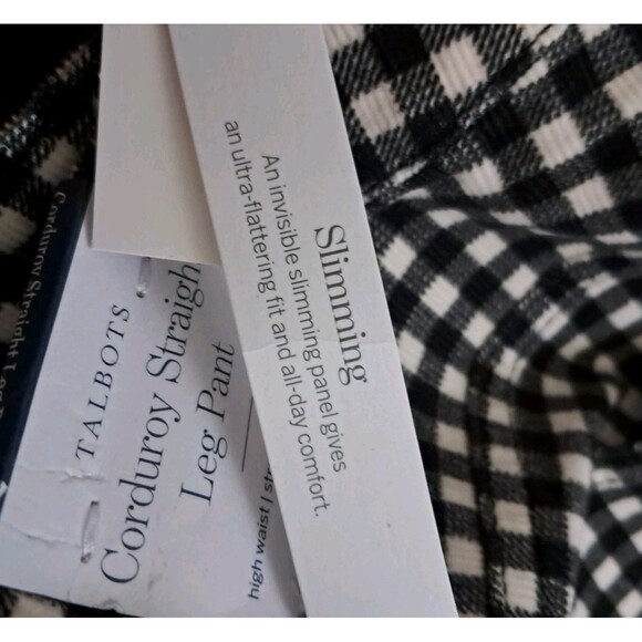 NWT Talbots Pants Women's 10 Black White Corduroy Checkered Straight Leg Preppy - Picture 4 of 12